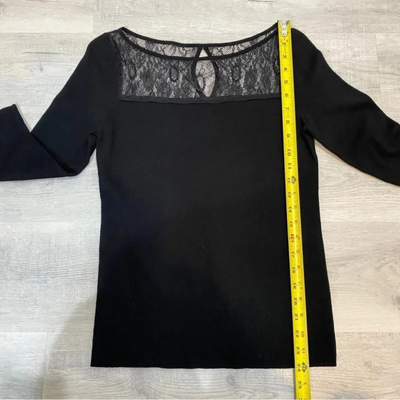 WHBM Lace Keyhole Neck and Ribbed Black Fitted 3/4 Sleeve Sweater Size S - Picture 15 of 15